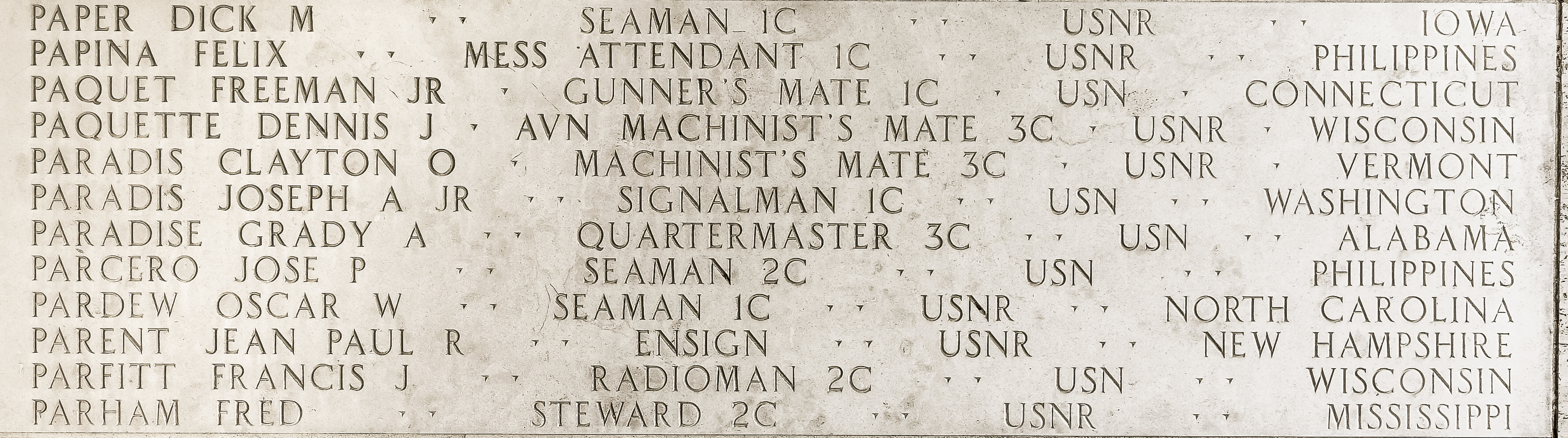 Joseph A. Paradis, Signalman First Class